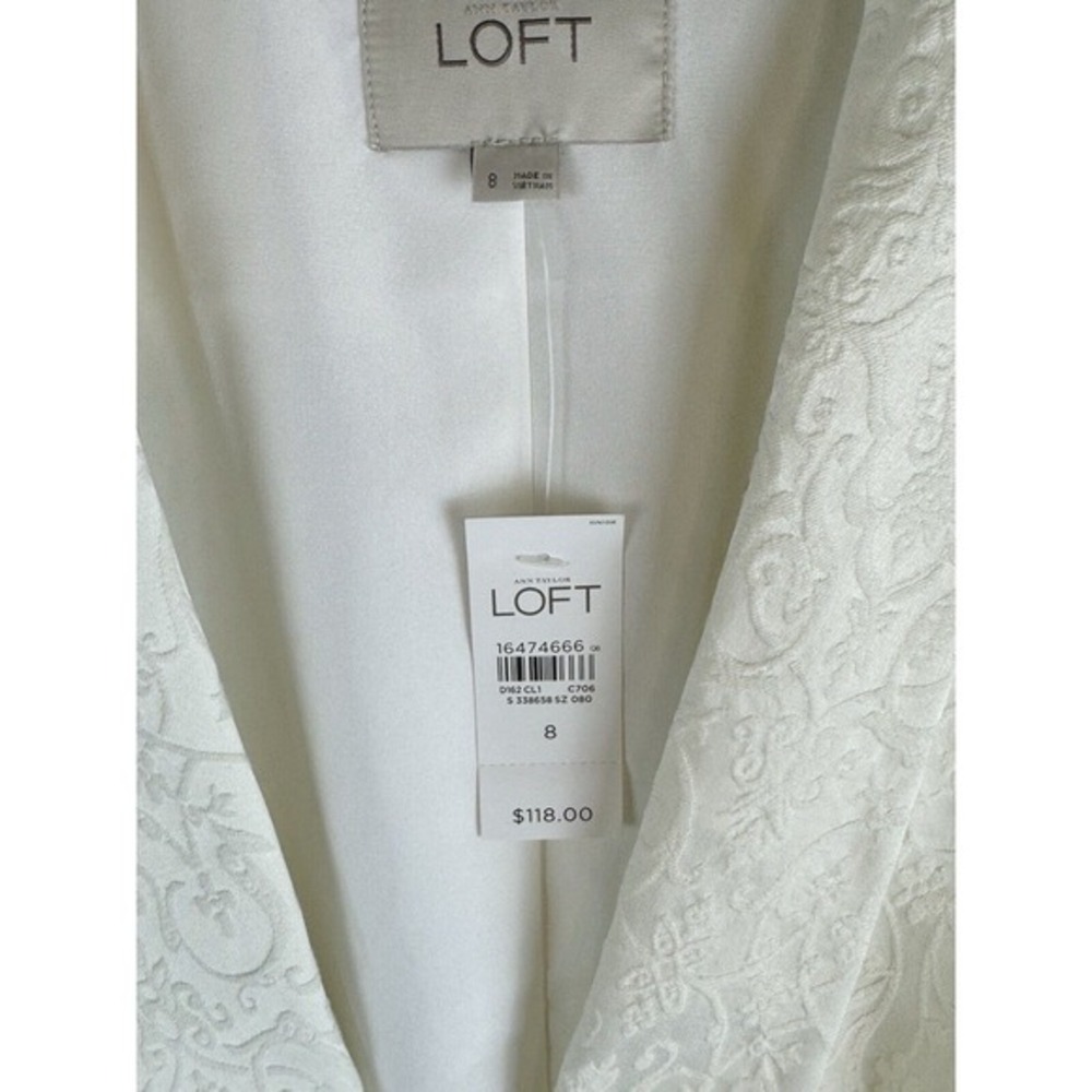LOFT Ann Taylor White Jacquard Shawl Collar Blazer Jacket 8 Cocktail Party 65-36 - Picture 6 of 16